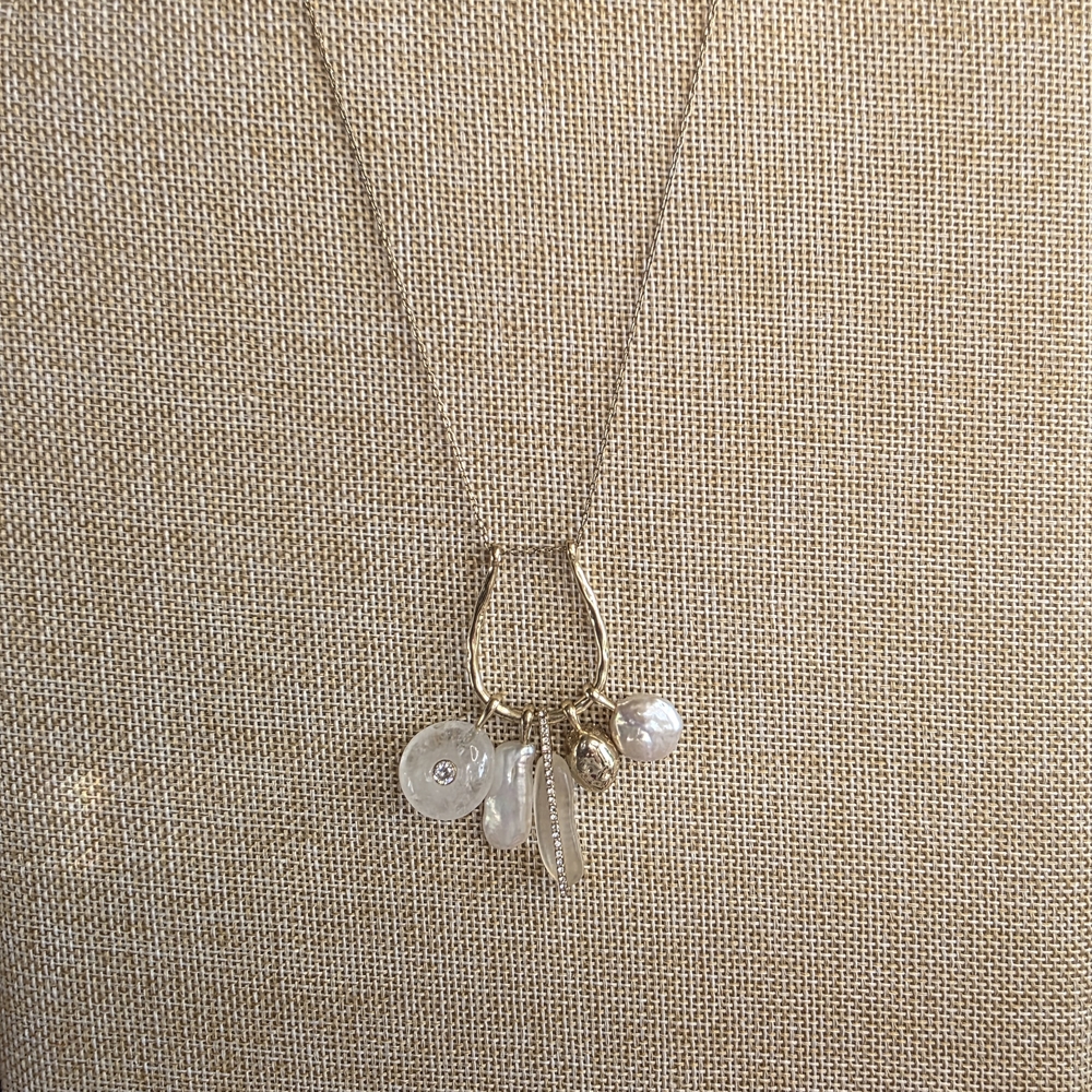Stella & Dot Gold and Cream Charm Necklace
